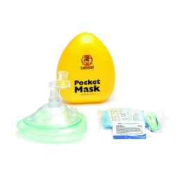 Maska ratownicza dla dorosłych z wlotem na tlen i paskiem mocującym w twardym etui Laerdal Pocked Mask [830011]